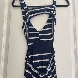 Blue and white maxi with cutouts and open back